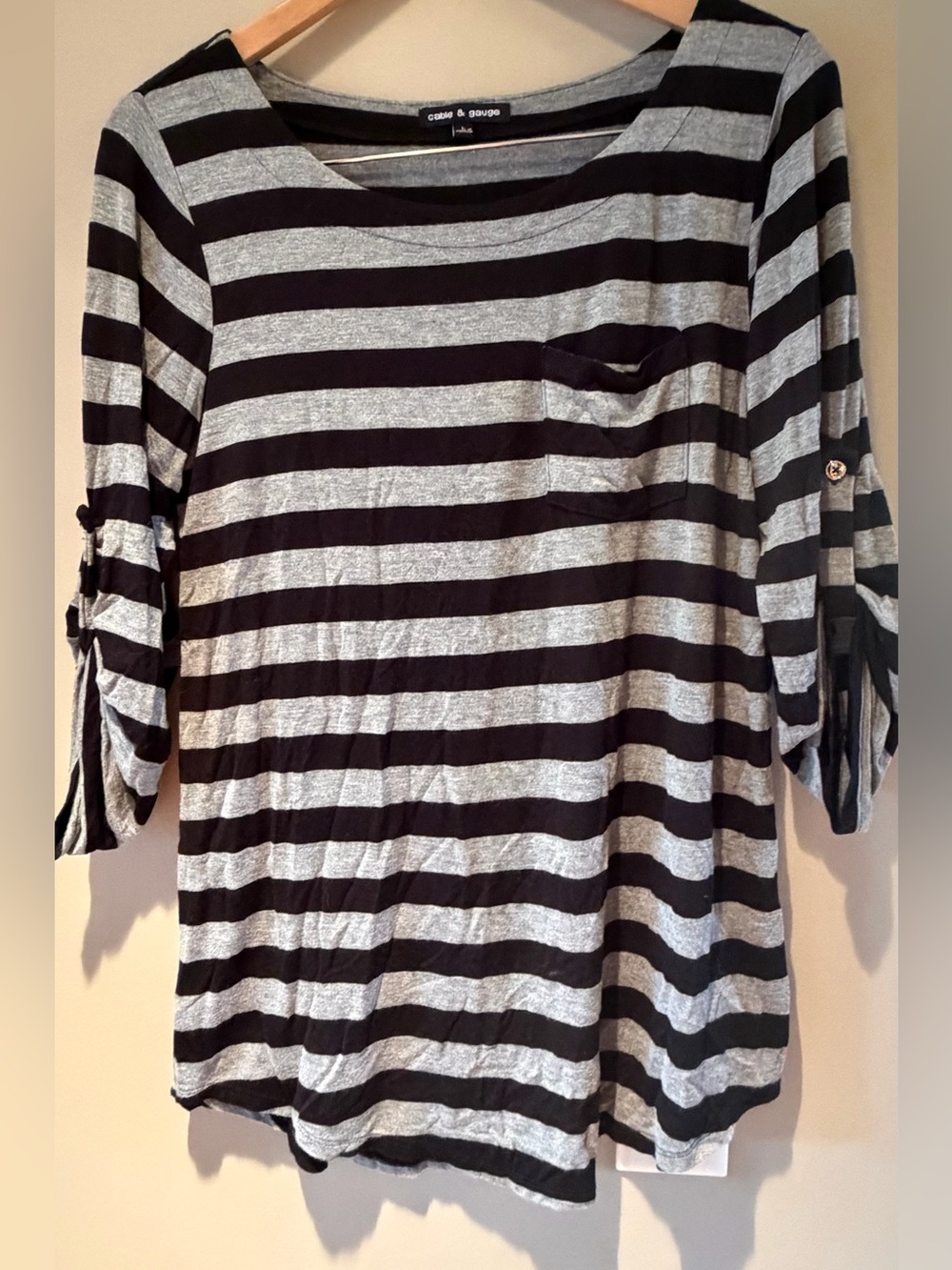 Cable & Gauge Black and Gray Striped Scoop-Neck Top Large
